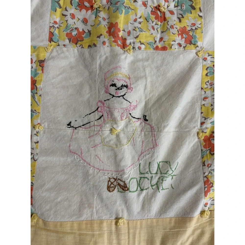 Vintage Patchwork Quilt Embroidered Patterns Nursery Rhymes Hand Sewn READ 67x72